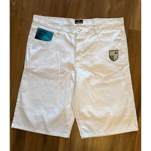Red Ape Mens White Denim Shorts Size 50 Y2K Skater Embroidered Crest Streetwear